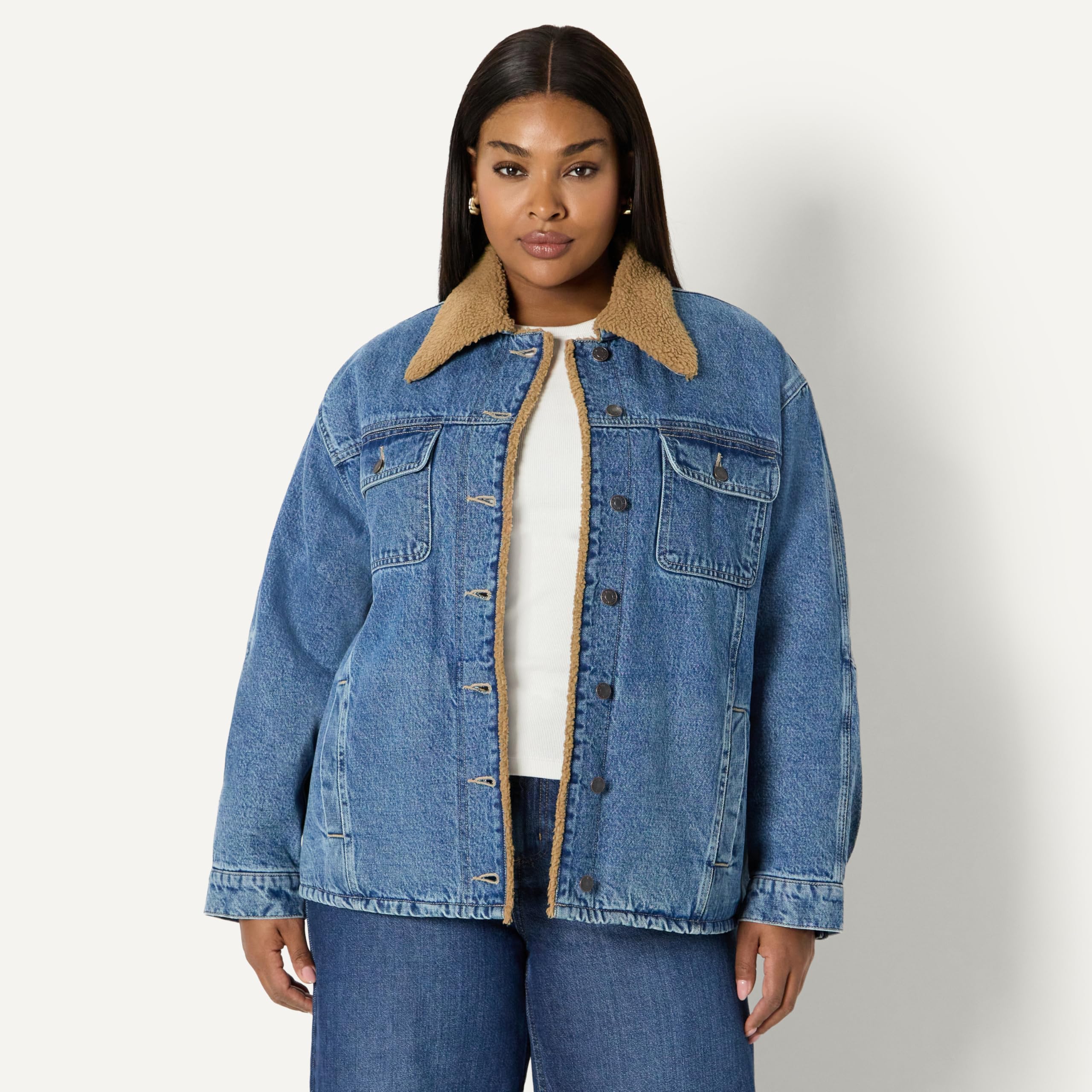 Amazon Essentials Mujer Chaqueta Vaquera con Forro de Vellón Sintético de Corte Extragrande