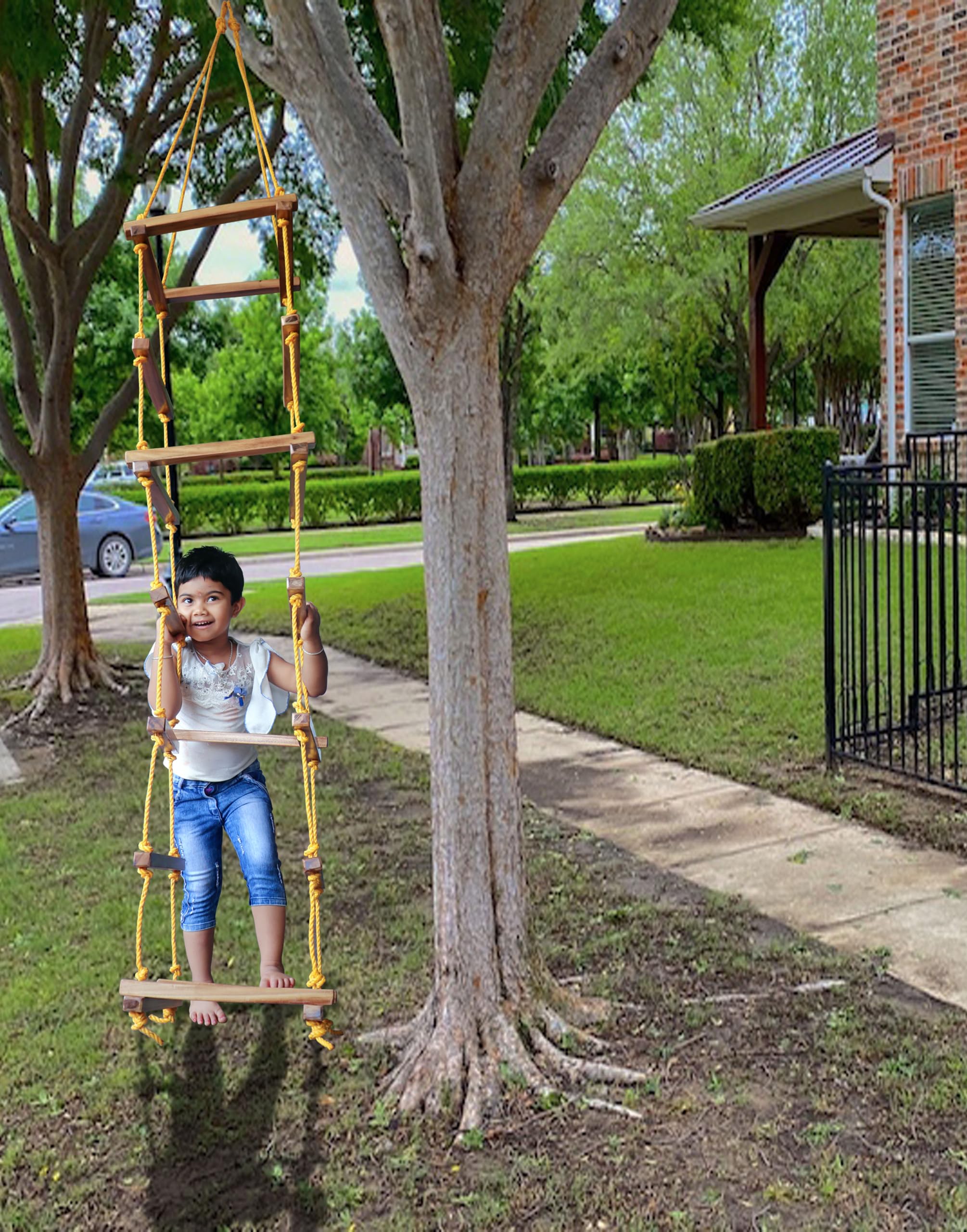 HOMECUTE Rope Ladder for Kids for Physical Activity, Outdoor & Indoor Swing Set Accessories, Wooden Children Climbing Swing Kids Sports Toys for 3 to 10 Years (4 Side Ladder), 38 Cm 1