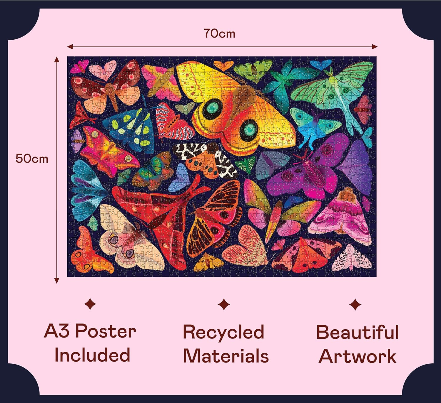 Elena Essex 1000 Piece Puzzle for Adults - Midnight Moths | Jigsaw Puzzles 1000 Pieces | Cool Colorful Butterfly Wildlife Puzzle | Puzzles Size 28x20inches