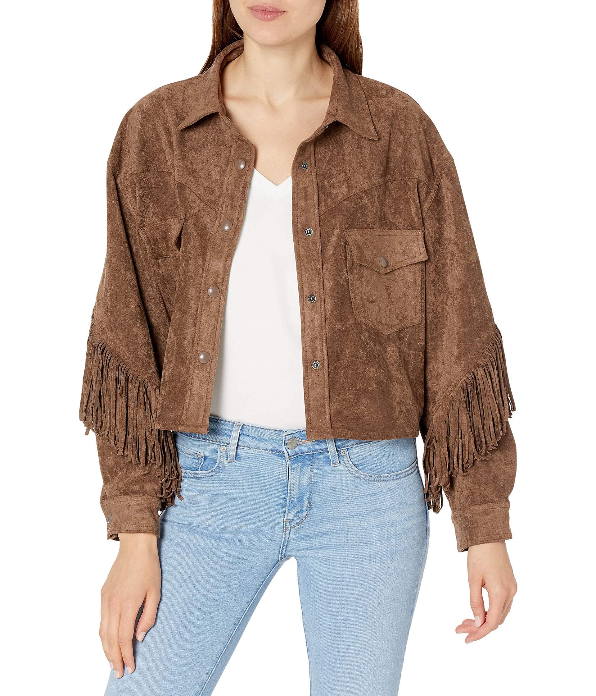 BLANKNYC Women's Faux Suede Fringe Jacket