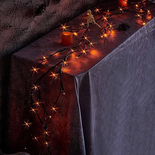 Miniatura 2 de Birchlitland Cadar con guirnalda iluminada nevada que funciona con pilas con temporizador o luz USB, 48 luces LED de 6 pies, vid sintética con luces