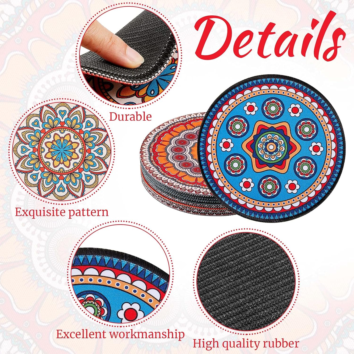 Nuanchu 6 Pieces Boho Plant Coasters 5.9 Inch Rubber Absorbent Non Slip Plant Pot Mats for Gardening Indoor Outdoor Round Bohemian Mandala Decorative Plants Saucers for Table Floor Protection Home