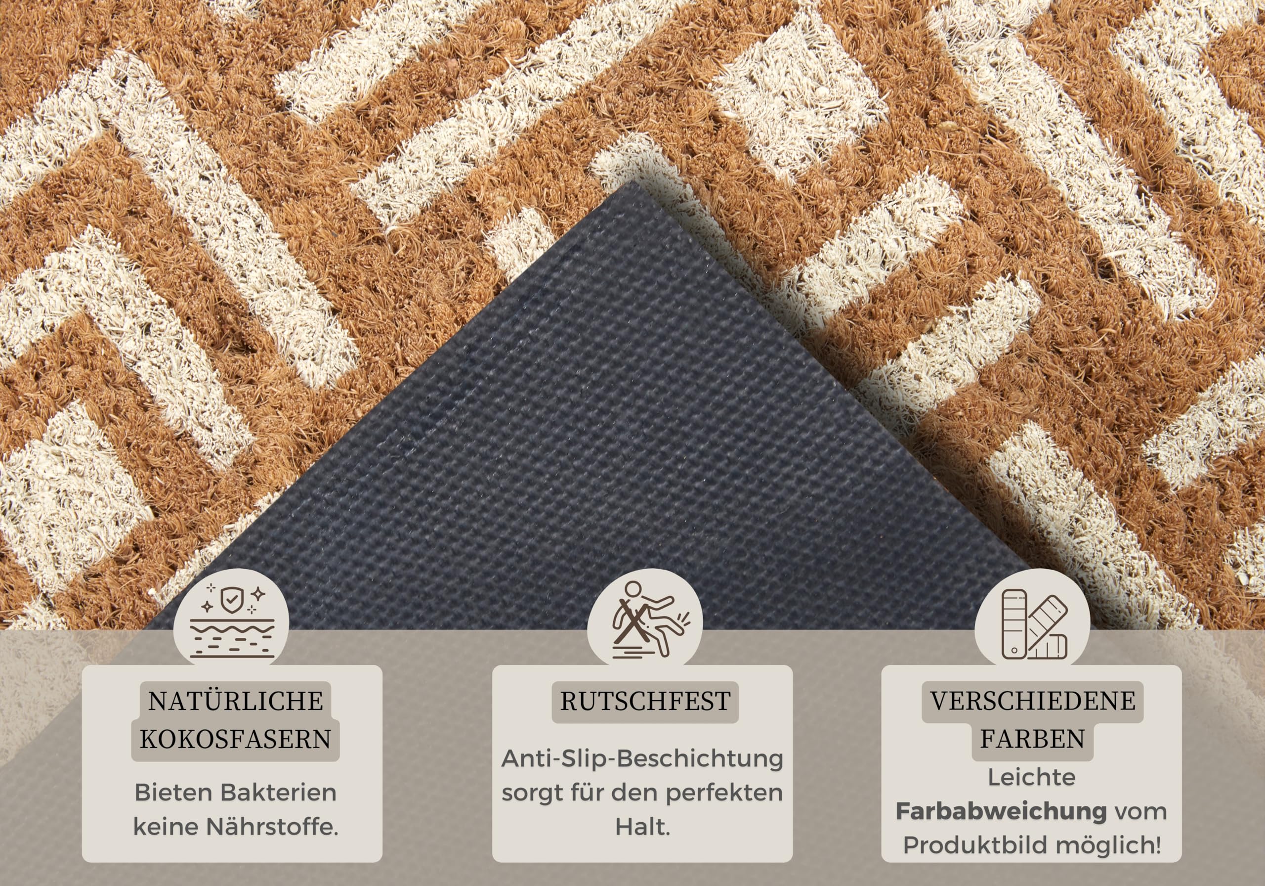 Hanse Home Kokosmat voor binnen, vuilvangmat, naturel, kokosmat, outdoor, thuis, strepen, kleurrijk, weerbestendig en antislip, deurmat voor hal, terras, entree, 45 x 75 cm