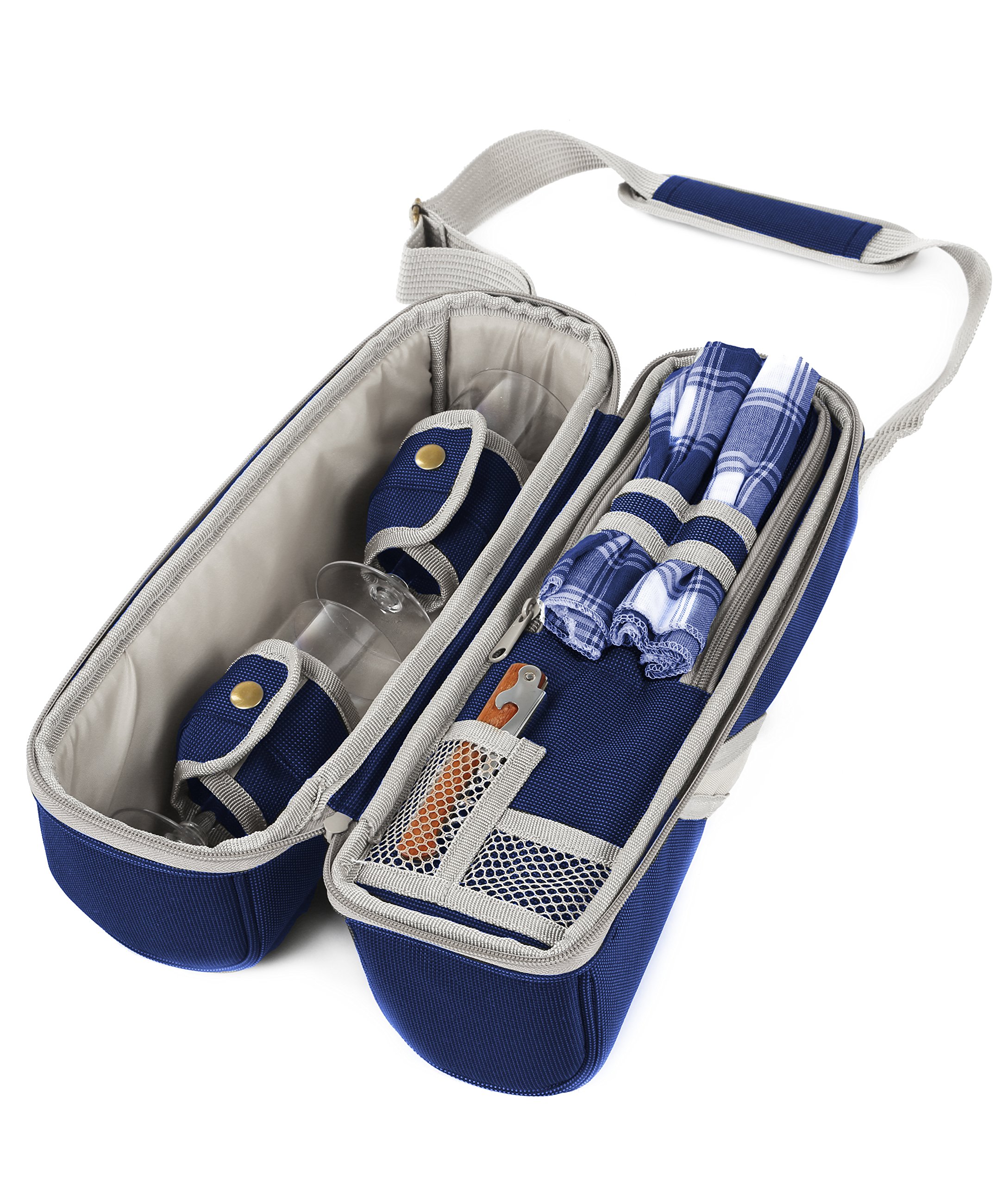 Greenfield Collection 2 Person Insulated Deluxe Wine Cooler Bag with Accessories, Perfect for Picnic Camping, and Beach (Navy Blue) - Image 2
