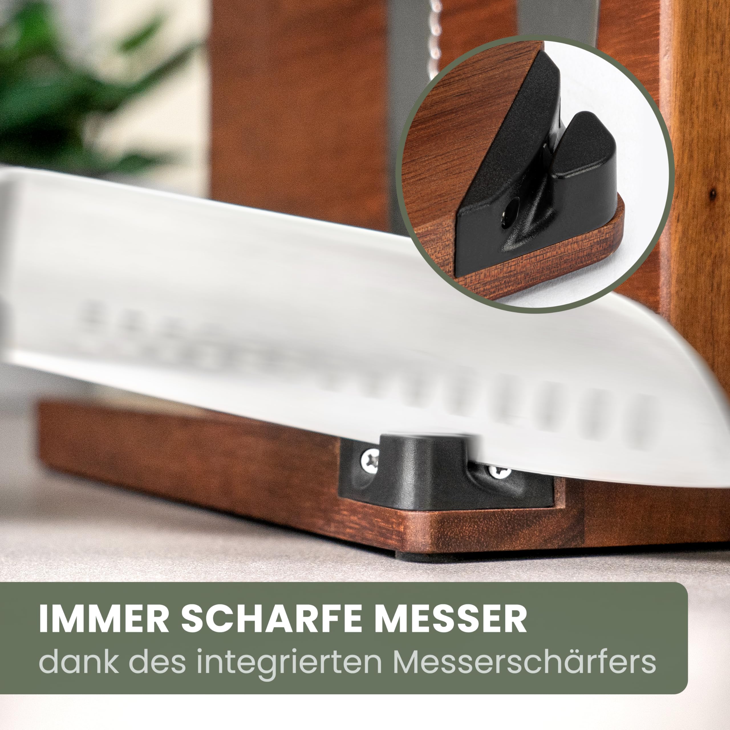 WALDWERK Messerblock magnetisch ohne Messer (31cm) - Messerhalter aus edlem Akazienholz - unbestückter magnetischer Messerblock