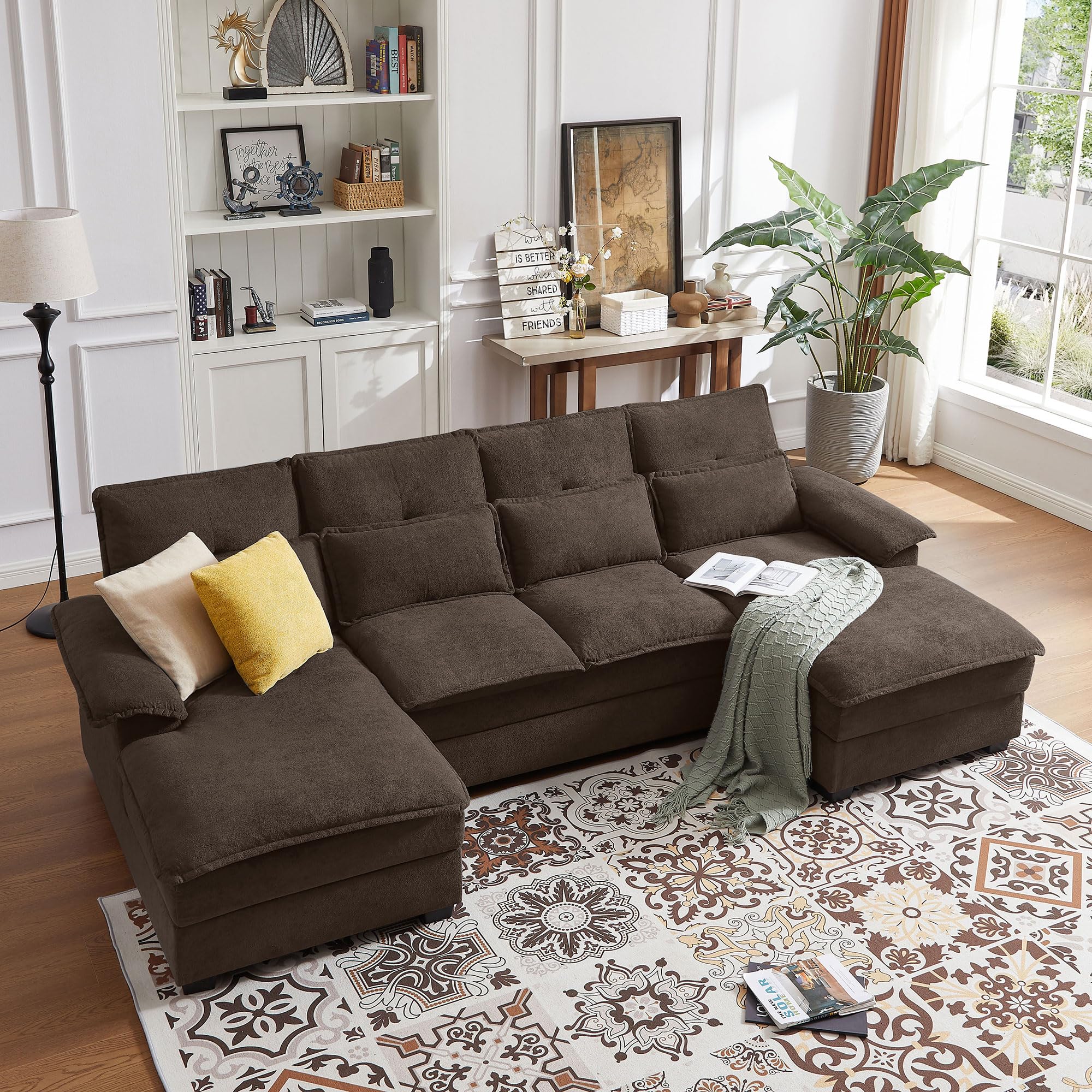 Enobala Comfy Cloud Couch Sectional Sofa with Lumbar Pillows, Modern U-Shaped Cloud Sofa with Double Chaise & Deep Seat 4 Seat Sectional Couch for