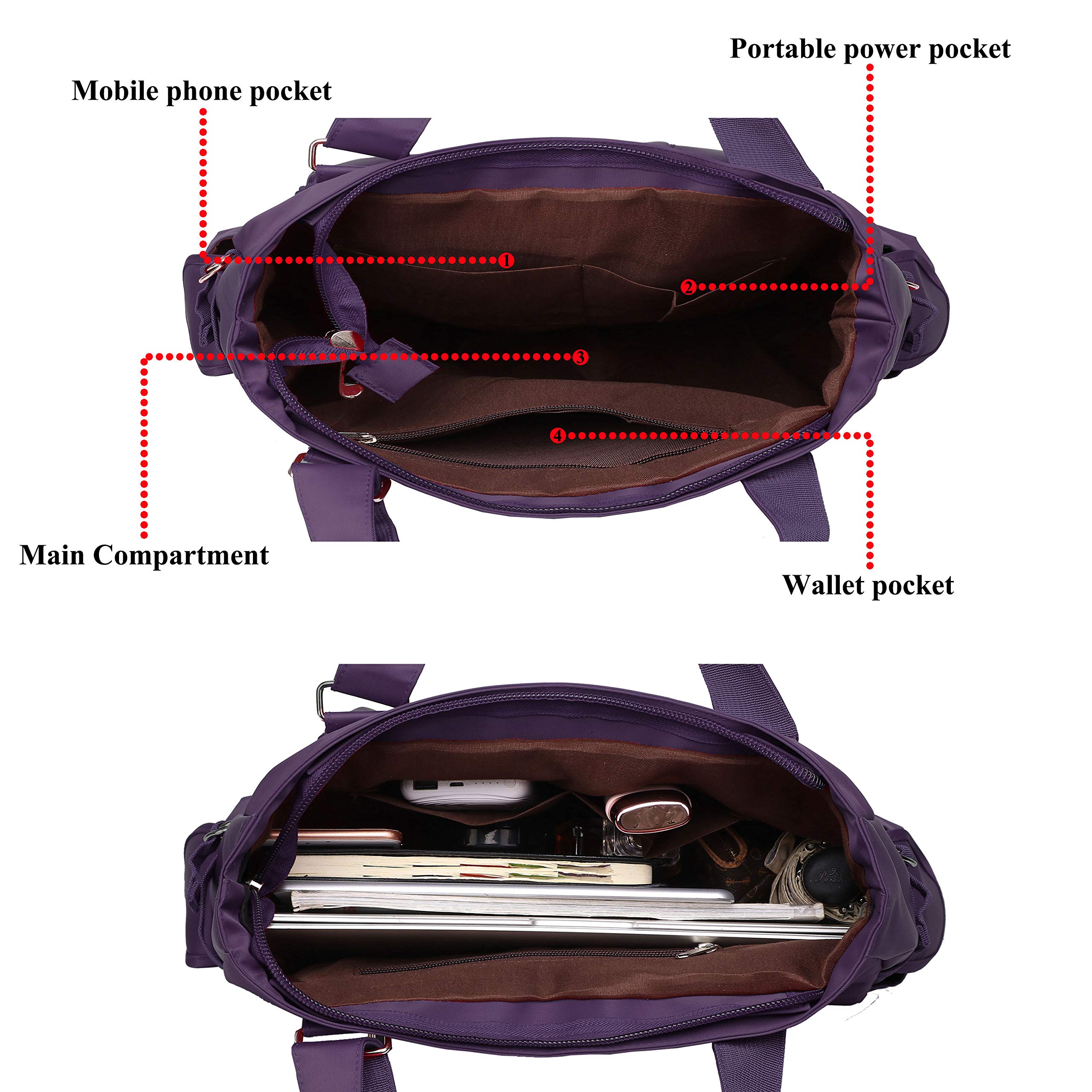 VOLGANIK ROCK Canvas Tote Bag Waterproof Nylon Multi Pocket Shoulder Bags Laptop Work Bag Teacher Purse Handbag for Women Men