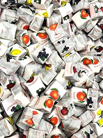 Delicious Assorted Fruit Flavour Caramels Chewy Vegan Sweets - Perfect Treats for sharing, party, individually wrapped candy (500g bulk bag)