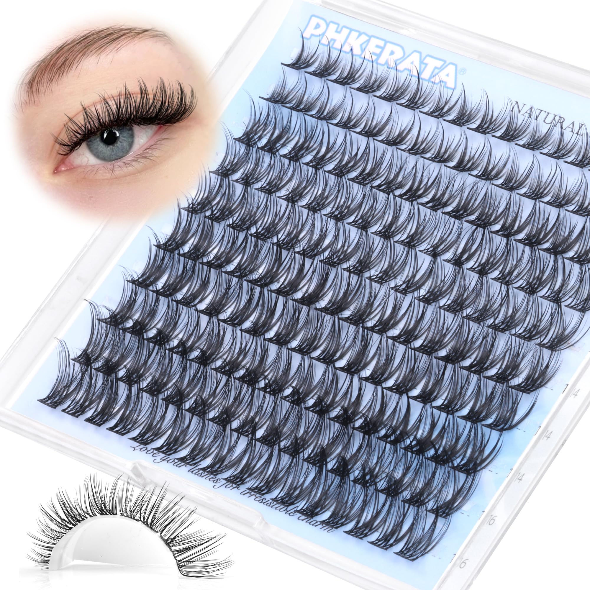 Natural Lash Clusters Wispy Eyelash Clusters 160 pcs Individual Lashes D Curvature Wispy 10-16 mm Cluster Eyelash Extensions DIY Eyelash Extension with Thin Lash Band