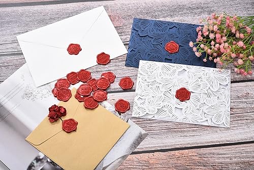 Miniatura 6 de Yoption 50 calcomanías adhesivas para sellos de cera con letra roja metálica, sellos de sobre, sellos de sobre, calcomanías de cera autoadhesivas