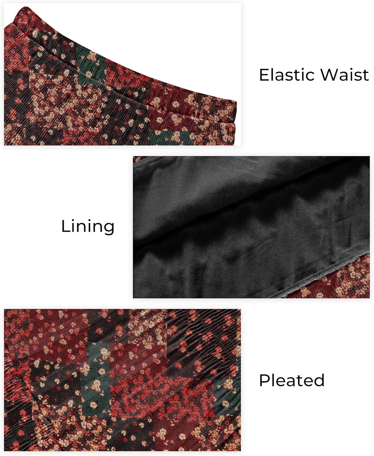 CYiNu Women's Chiffon Elastic High Waist Tiered Pleated Floral Printed A-Line Boho Long Maxi Skirts - Image 4