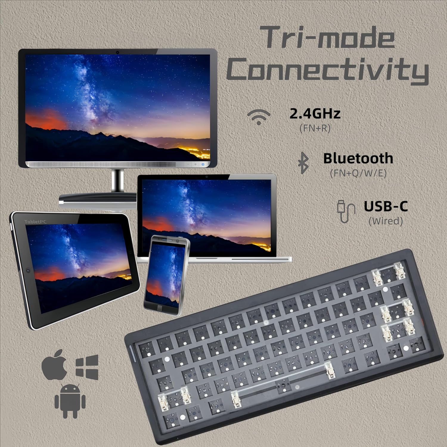 GMK61 60% Mechanical Keyboard Kit Tri-Mode South-Facing RGB LED for 3/5pin Switches,61 Keys Hotswap Socket PCB Gasket Mounted Plate DIY Gaming Keyboard Kit (Black)