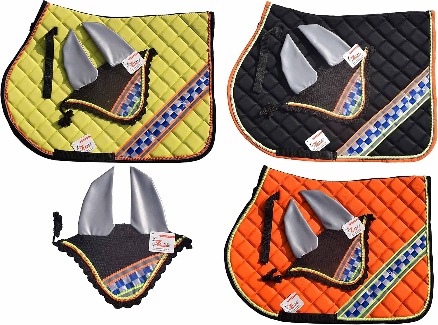 Hi-Viz Safety Reflective Saddle Pad Set + Matching Ear Bonnet – High Visibility Equestrian Gear for Horse Riding | Dressage or Jumping/Hunter