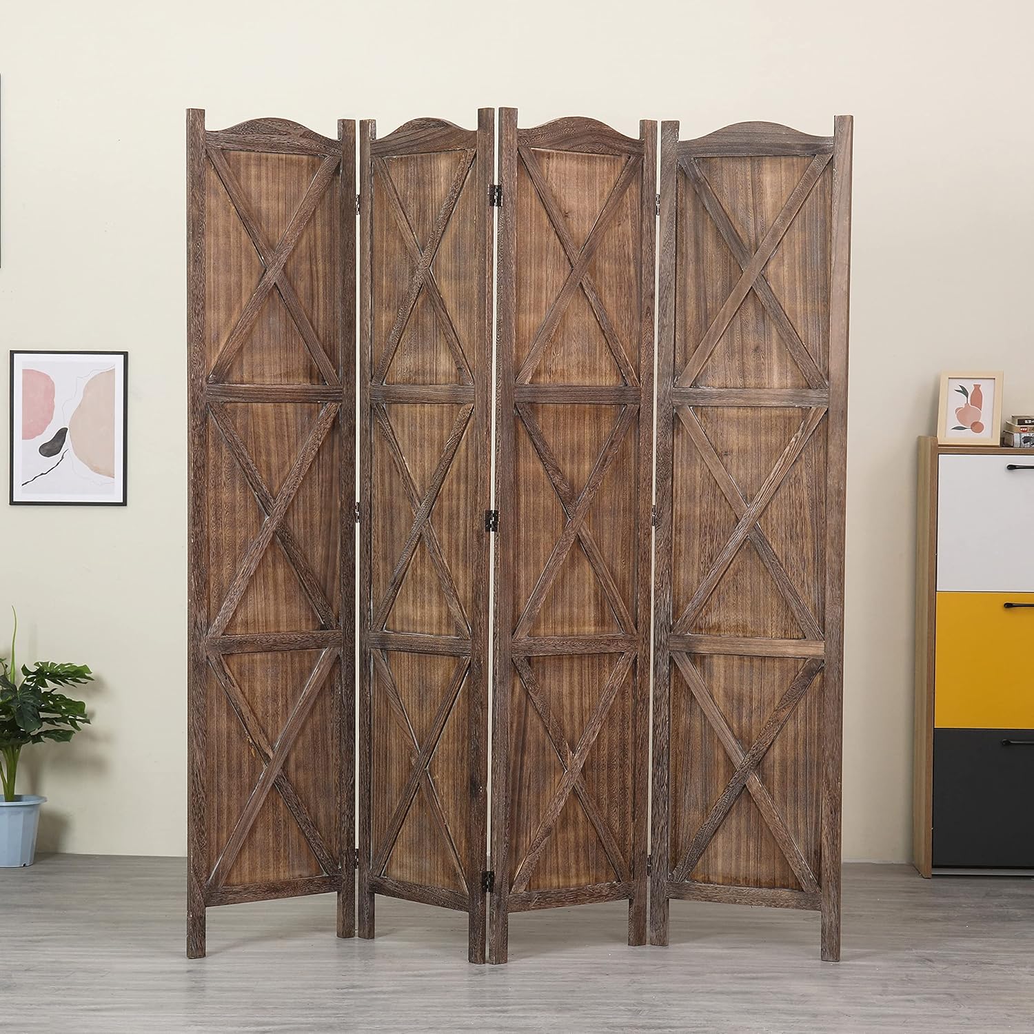 Amazon.com: Light Brown 4-Panels Arc Room Divider w/ Classic Country ...