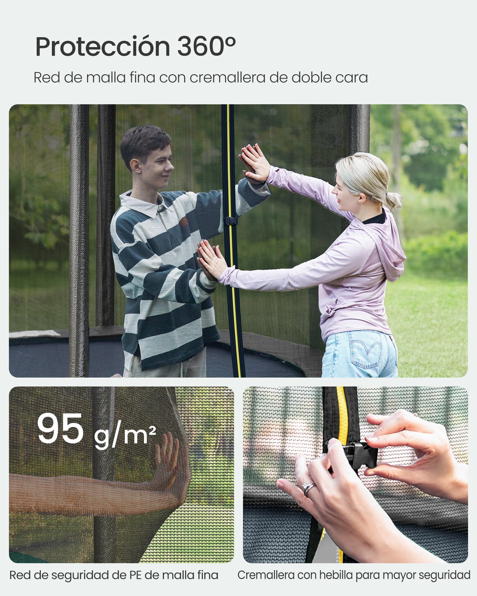 SONGMICS - Trampolín Exterior Infantil diámetro 183/244/305/366/427 cm, Red de protección Externa, Cojines de Seguridad, Escalera, Poste Recto de 180 cm de Alto, Marco de Acero