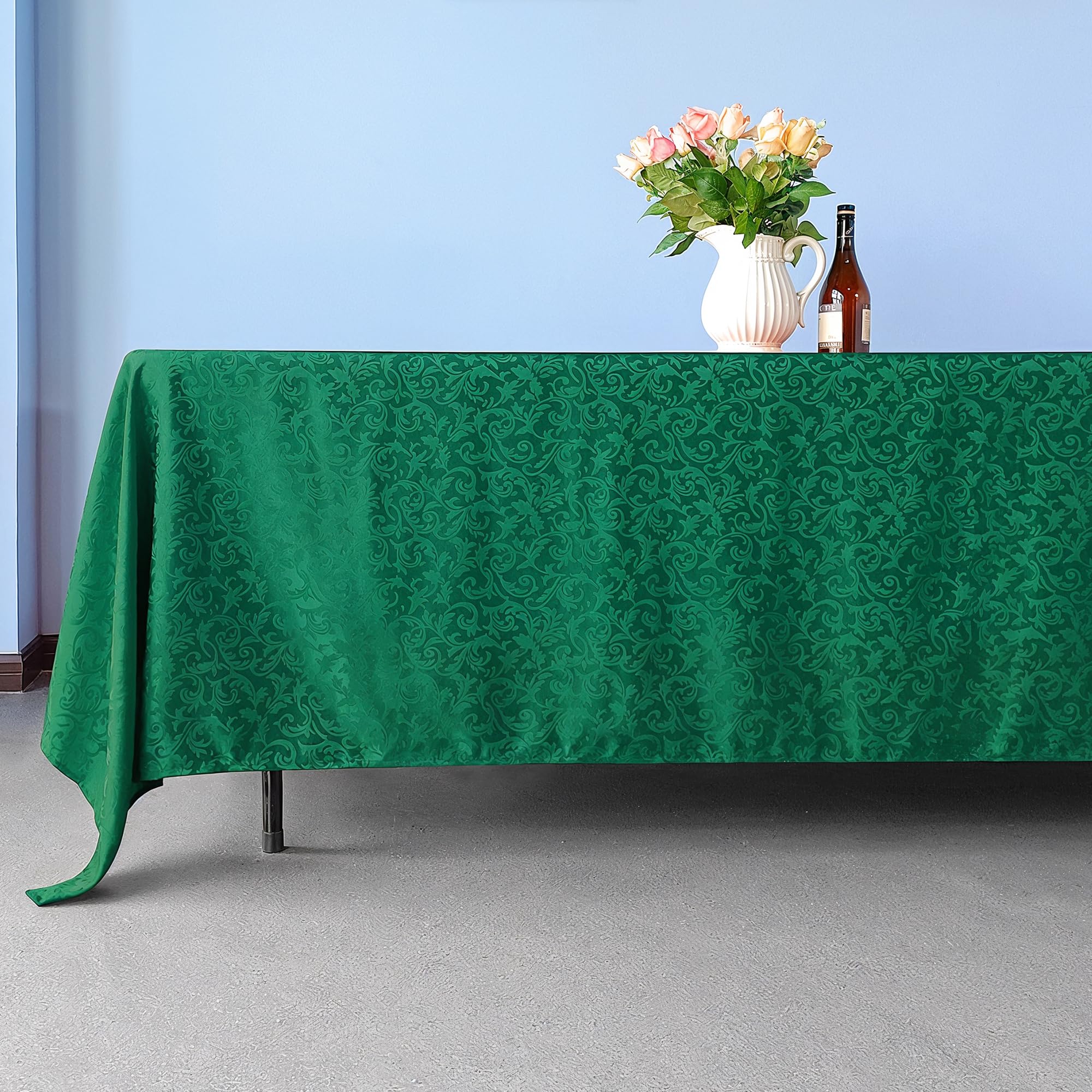 Nappe rectangulaire damassée verte 228x335 nappe mariage restaurant