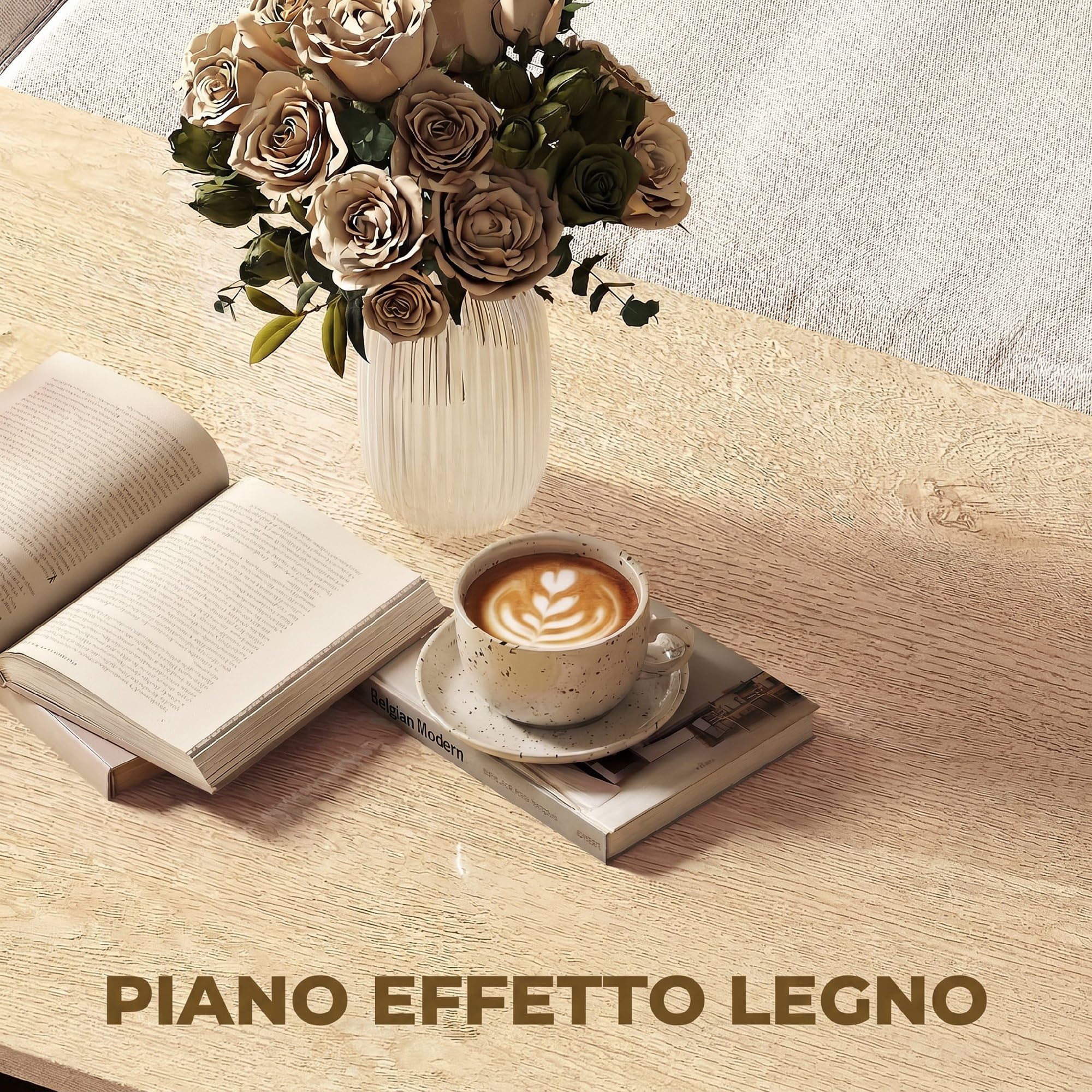 HOMCOM Tavolino da Caffè, Tavolino Salotto Moderno Bicolore con Mensola Sfalsata, Tavolo Soggiorno per Casa Ufficio, 95 x 55 cm, Legno Naturale e Bianco
