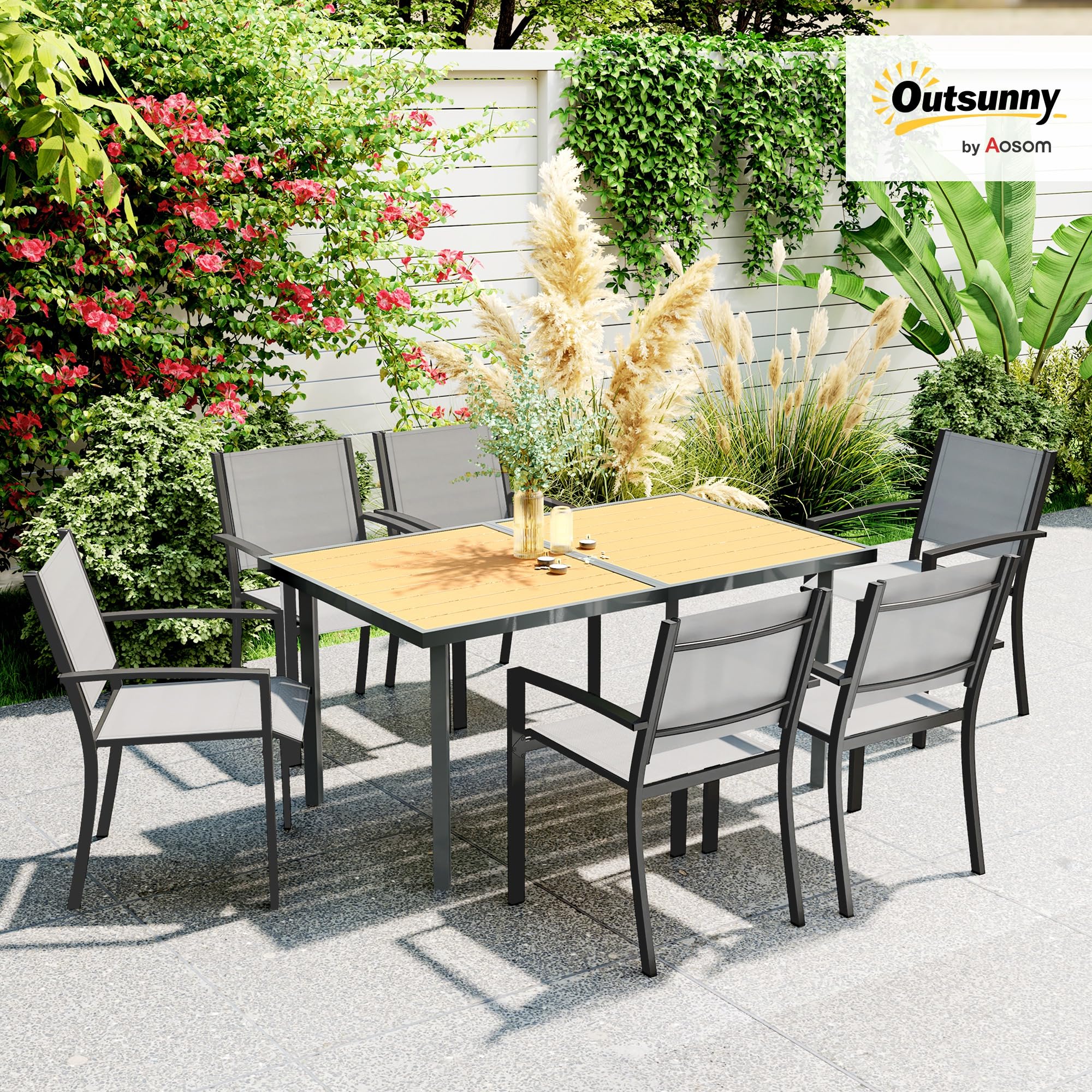 Outsunny Table à Manger de Jardin 6 Personnes, Acier Anti-Rouille, 150 x 90 x 72 cm