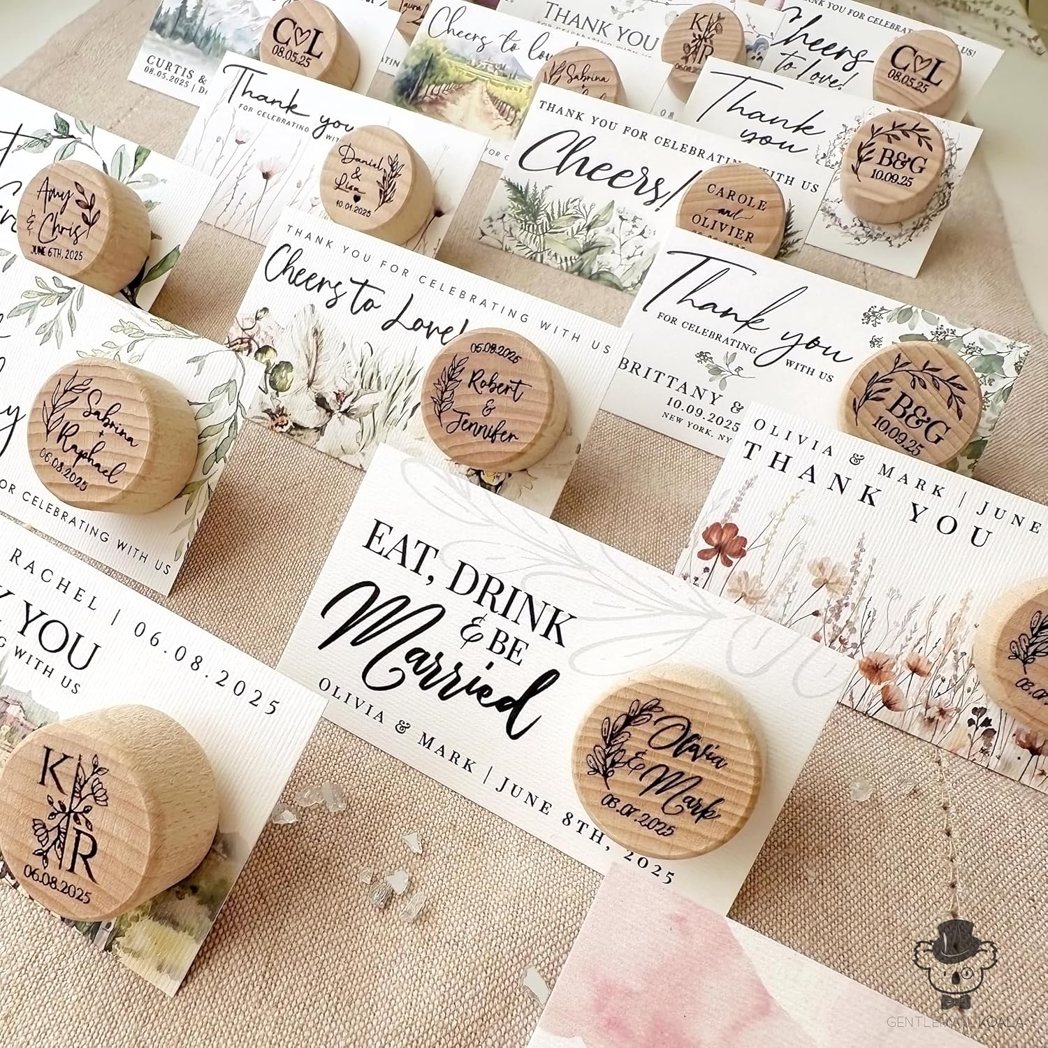 Custom Bulk Wedding Favors, Personalized Wine Bottle Stopper with Thank You Card, Baptism Favor with Organza Bags, Bridal Shower and Birthday Party Gift, Customized Wine Corks, Engraved Wine Caps