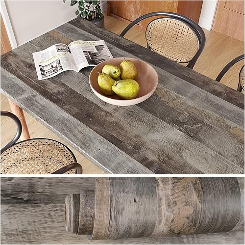 Miniatura 10 de VEELIKE Papel adhesivo de madera astillada para encimeras, papel tapiz impermeable para despegar y pegar, papel tapiz de madera envejecida de 15.7 x