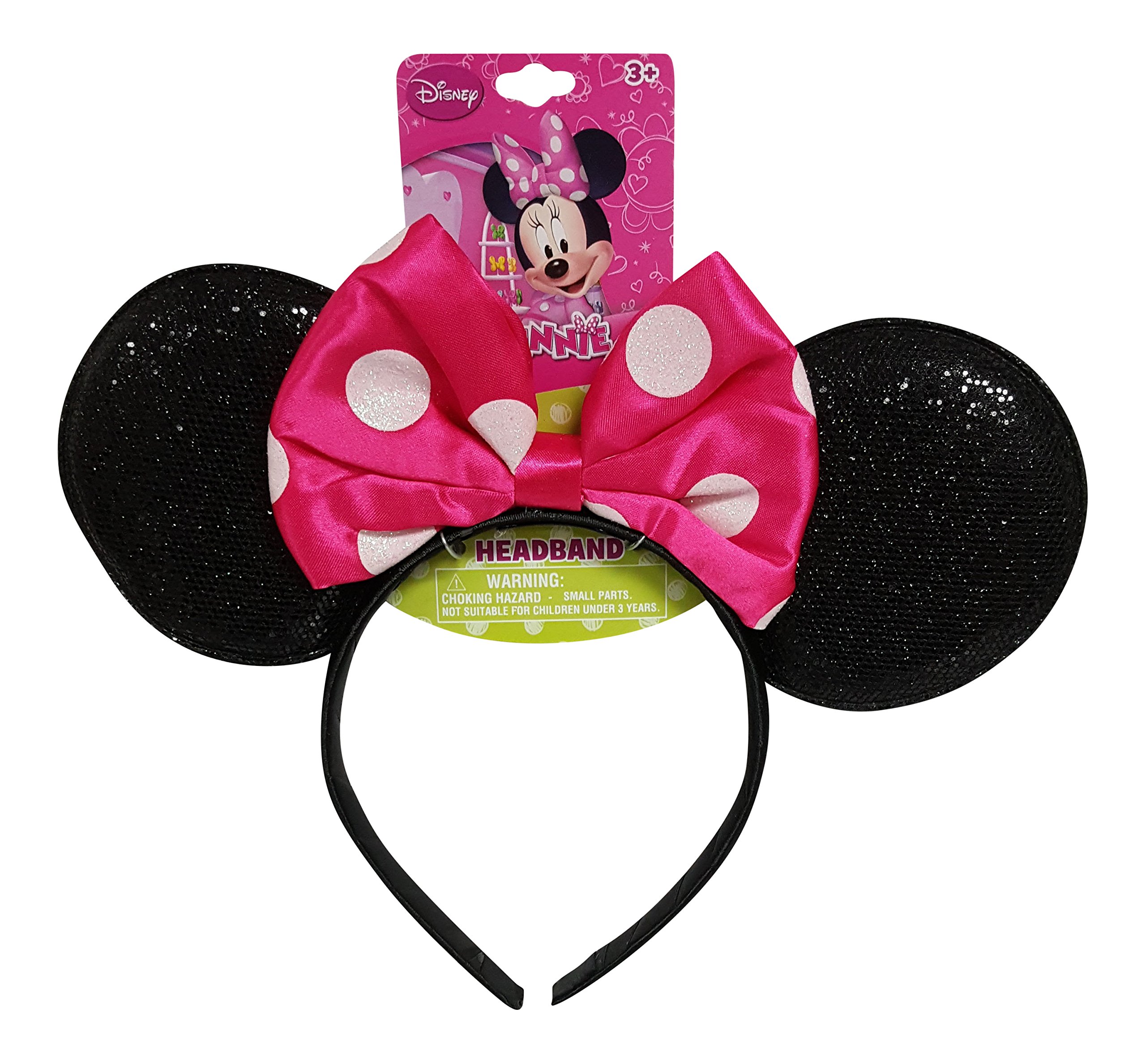 D-UPUPD Genuine Minnie Mouse Sparkled Ear Shaped Headband with Hot Pink Bow Disney Official Licensed (1 Piece)