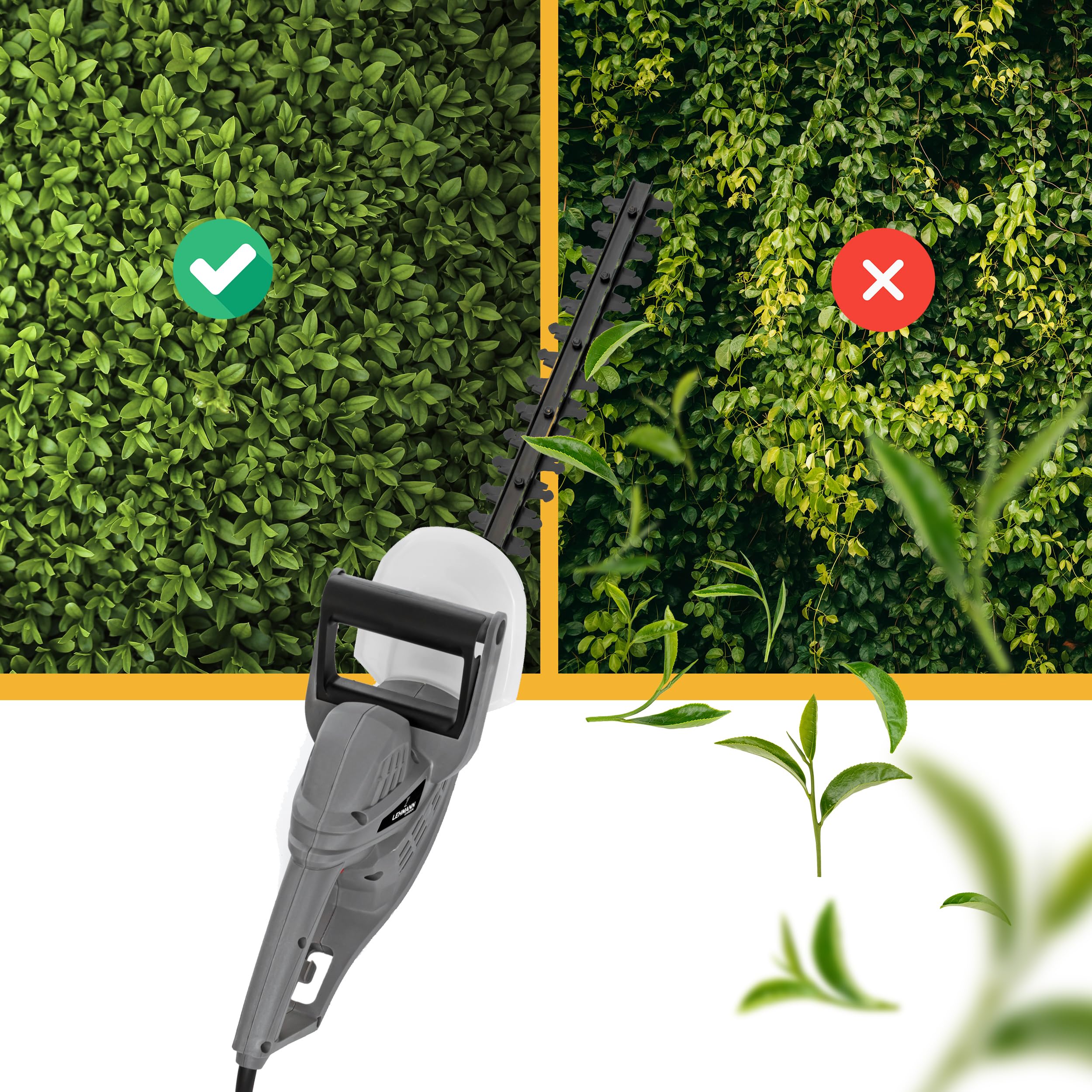 LEHMANN Taille-Haies électrique 1500 W, Lame 45 cm, 16 mm, 2,1 kg, Gris