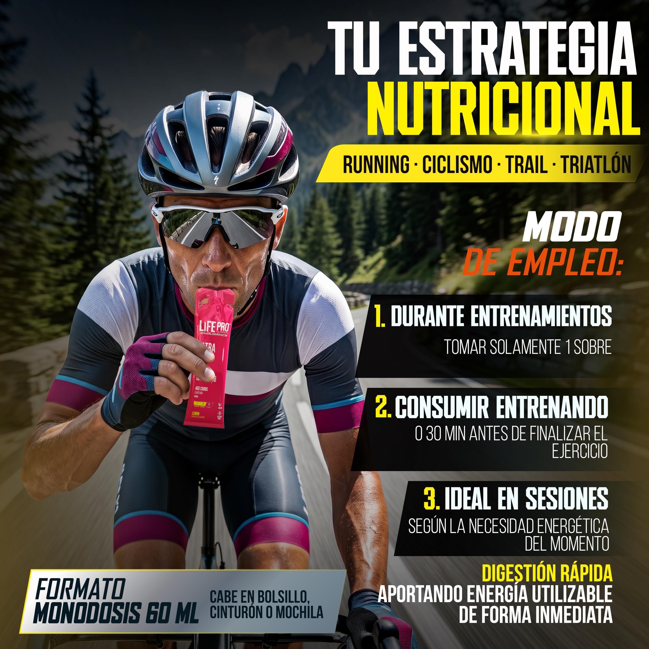 Life Pro Endurance Ultra Gel 1:08 12X60Ml - Gel energetico + caffeina per atleti di resistenza, corridori, ciclisti e triatleti con carboidrati ed elettroliti a rapido assorbimento - Limone
