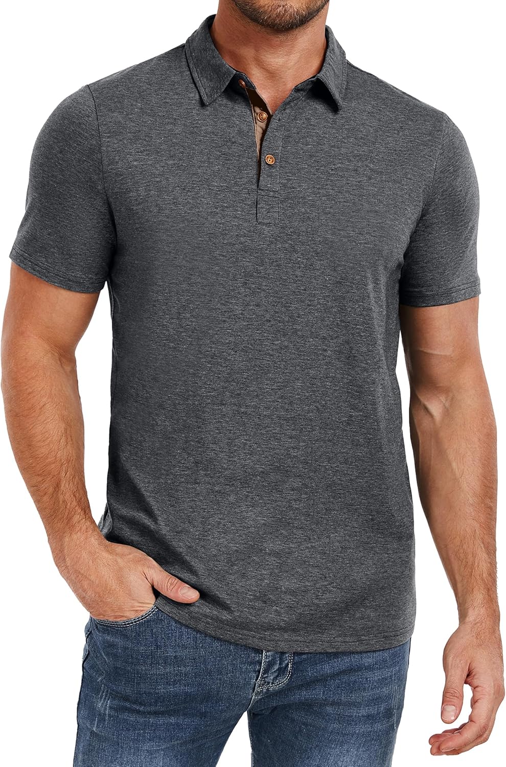 PEGENO Mens Polo Shirts Short Sleeve Casual Cotton Golf Shirts Performance Polo Shirts for Men