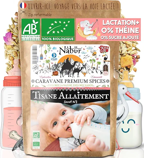 Tisane Allaitement BIO Nabür - Fenouil, Carvi, Coriandre, Pomme, Rose - Lactation, Coliques