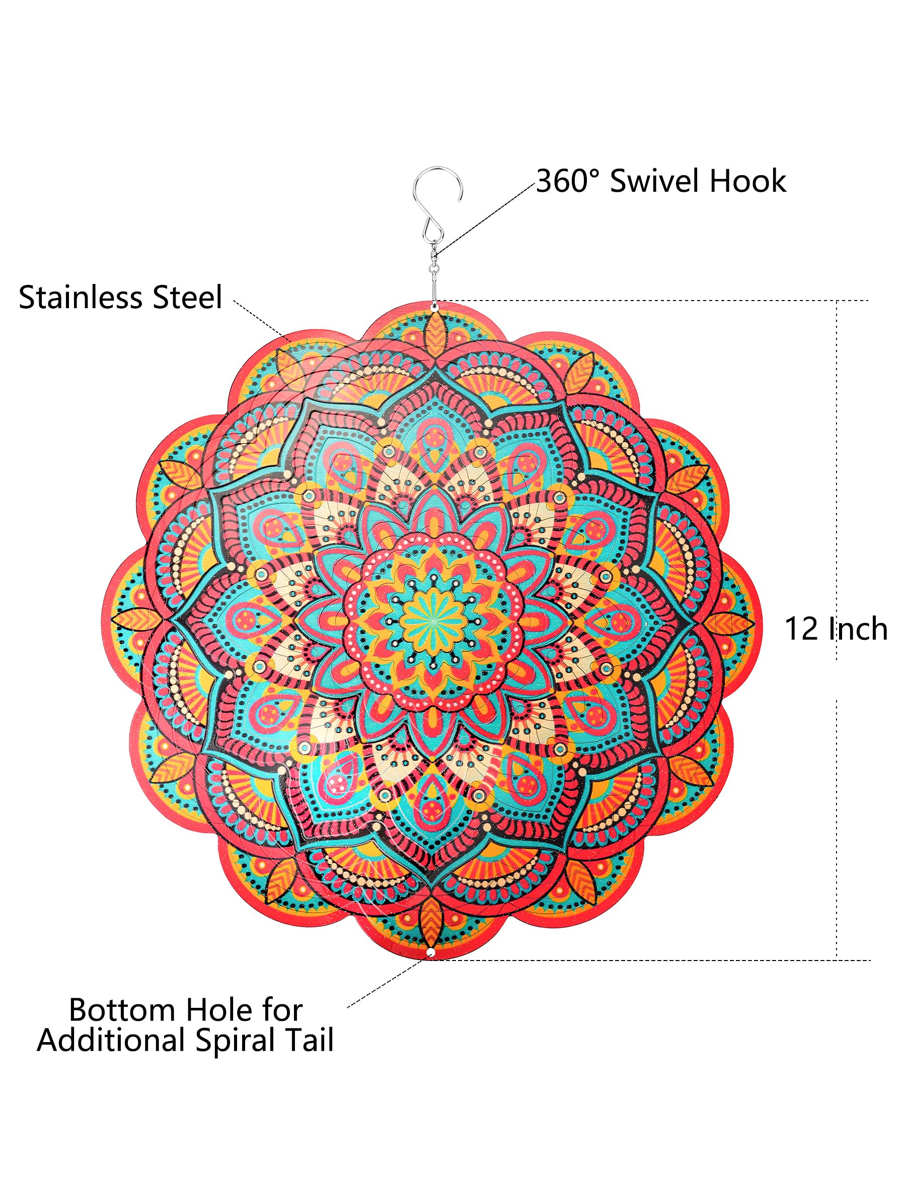 Dundee Deco Girandola A Vento 3D 'Nova Splash' 30cm – Acciaio Inox Per Esterno/Interno, Mandala Blu E Beige, Regalo Unico
