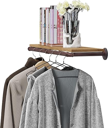 Vista 11 de Perchero industrial para ropa de tubería montado en la pared, resistente que ahorra espacio, barra de ropa desmontable multiusos para colgar, 24