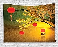 Vista 135 de Ambesonne Tapiz de palmera, impresión de imagen de atardecer tropical, estilo vintage, playa de verano, para colgar en la pared para dormitorio