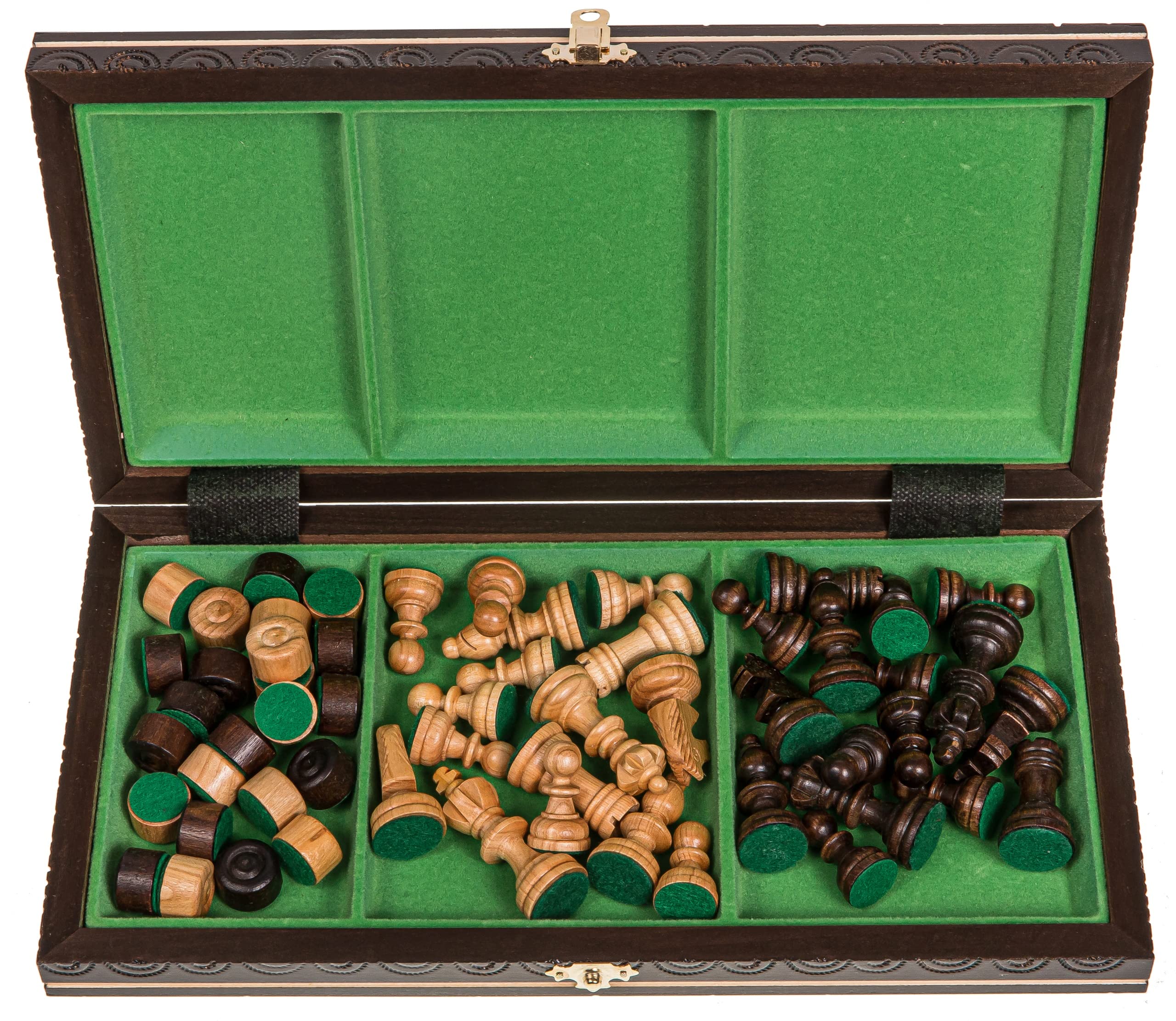 Square - Spiel aus Holz 2-1 | Schachspiel + Damespiel L - Brett - 35 x 35 cm - Schachfiguren aus Kirscheholz