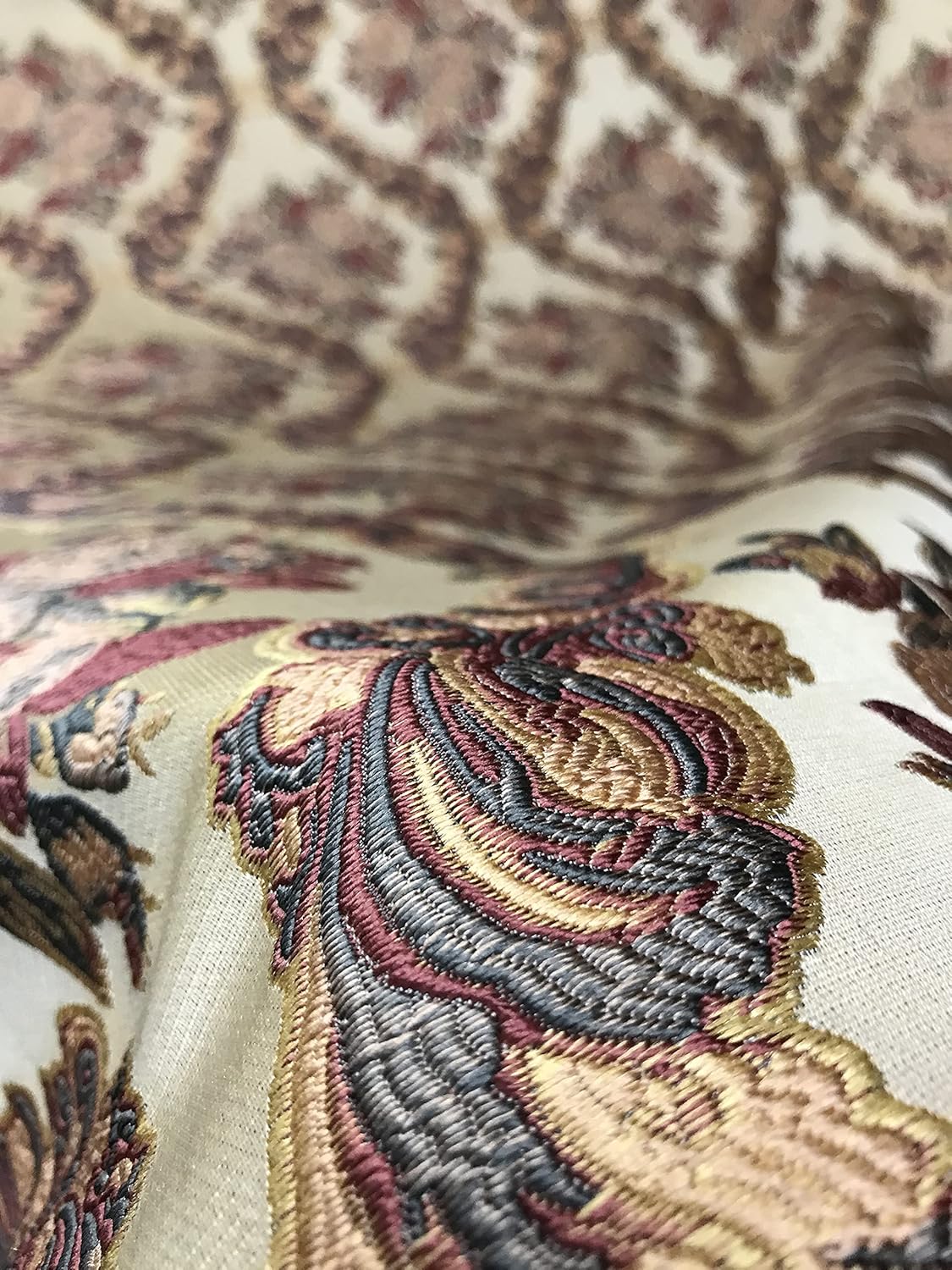 Luxurious Premium Vintage Damask Design Jacquard Fabric for Upholstery, Window Treatments, and Craft - Renaissance Rococo Victorian Style - 54" Width - Fabric by The Yard (Peach)