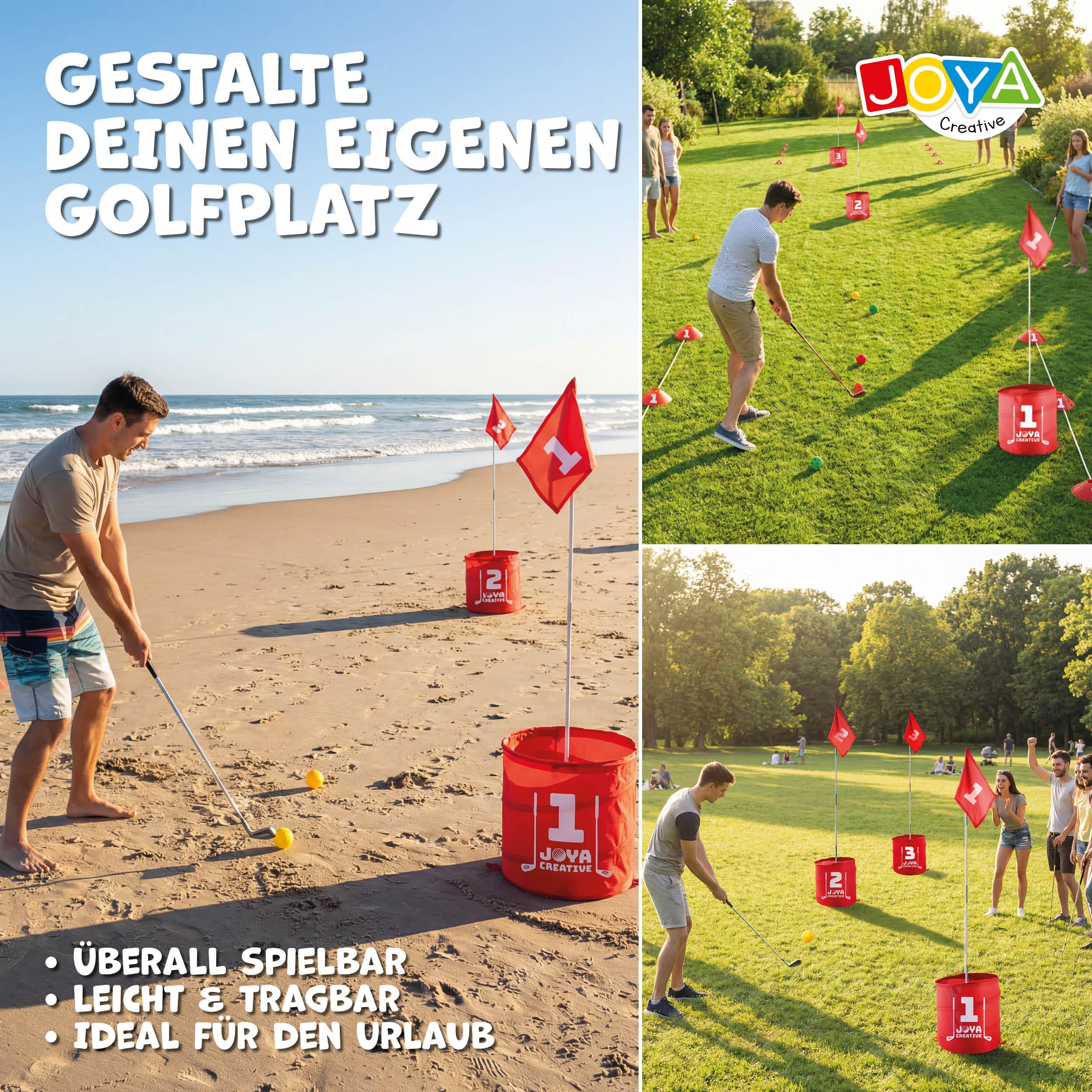 Bucket Golf 6-Loch – Outdoor-Spiel für Kinder und Erwachsene – Familienspiel – Action-Spiel – Komplettes Golfset mit Eimern, Bällen und Aufbewahrungstasche