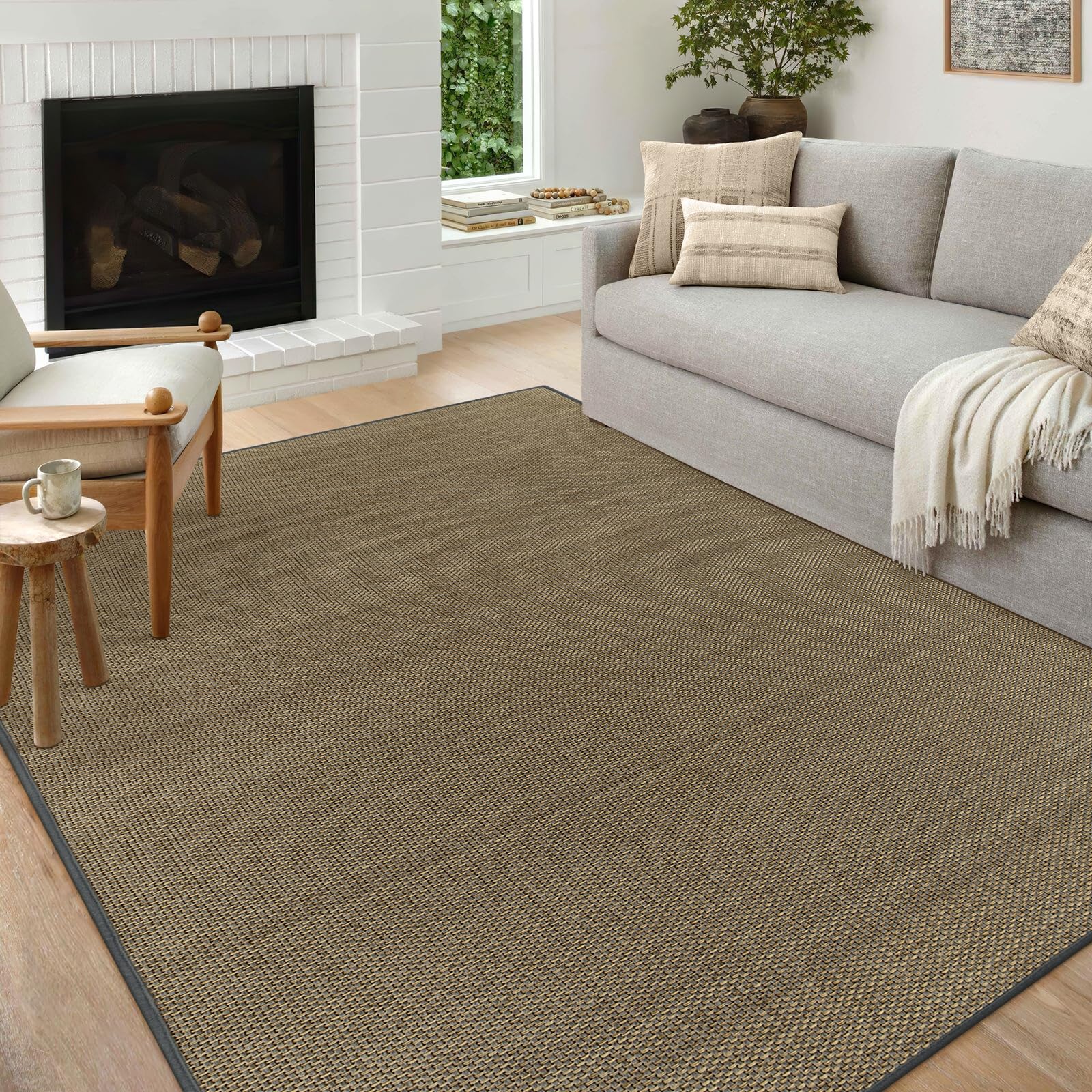 Wonnitar Farmhouse 5x8 Living Room Rug, Washable Area Rug for Dining Room Large Non-Slip Boho Bedroom Area Rugs, Neutral Braided Woven Absorbent Floor Carpet for Kitchen Mud Room, Grey