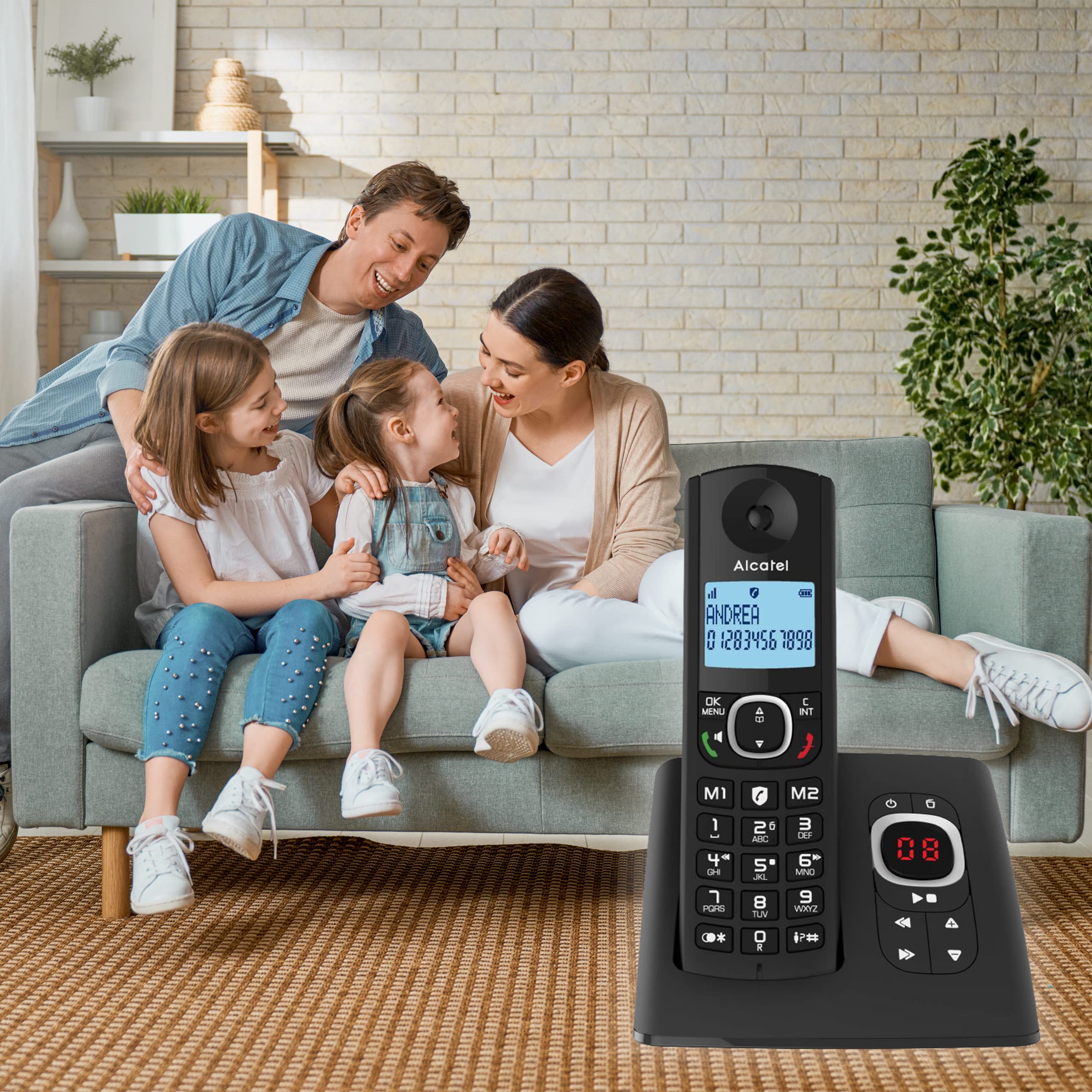 Alcatel F530 Voice Trio, telefon bezprzewodowy z automatyczną sekretarką i 3 słuchawkami, blokowanie połączeń i funkcją głośnomówiącą, czarny