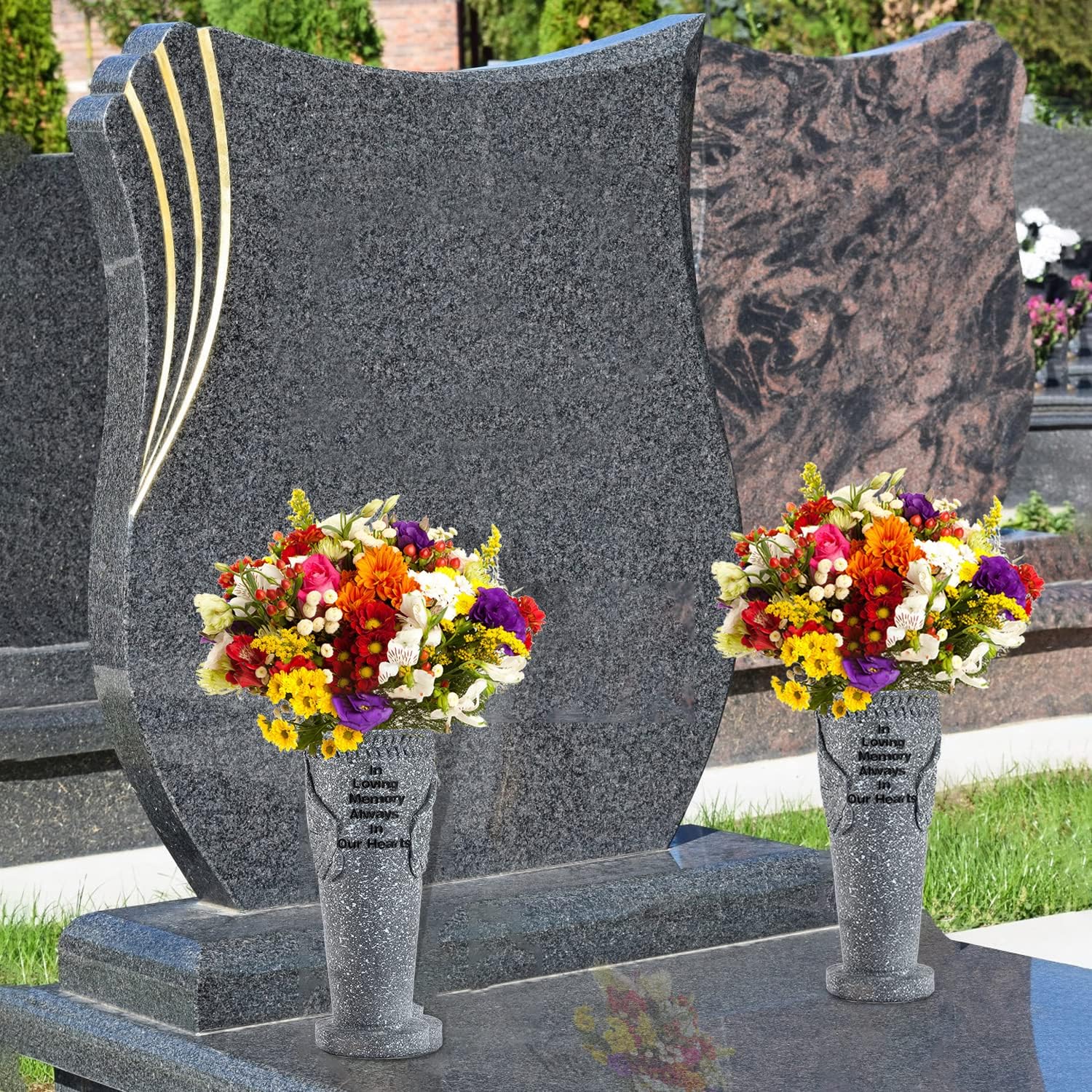 2 Pack Cemetery Grave Flower Vase, Angel Wings Vase with Ground Spikes for Fresh/Artificial Flowers, Gravestone Gravesite Headstone Cemetery Decorations, Memorial Gifts for Loss of Loved One