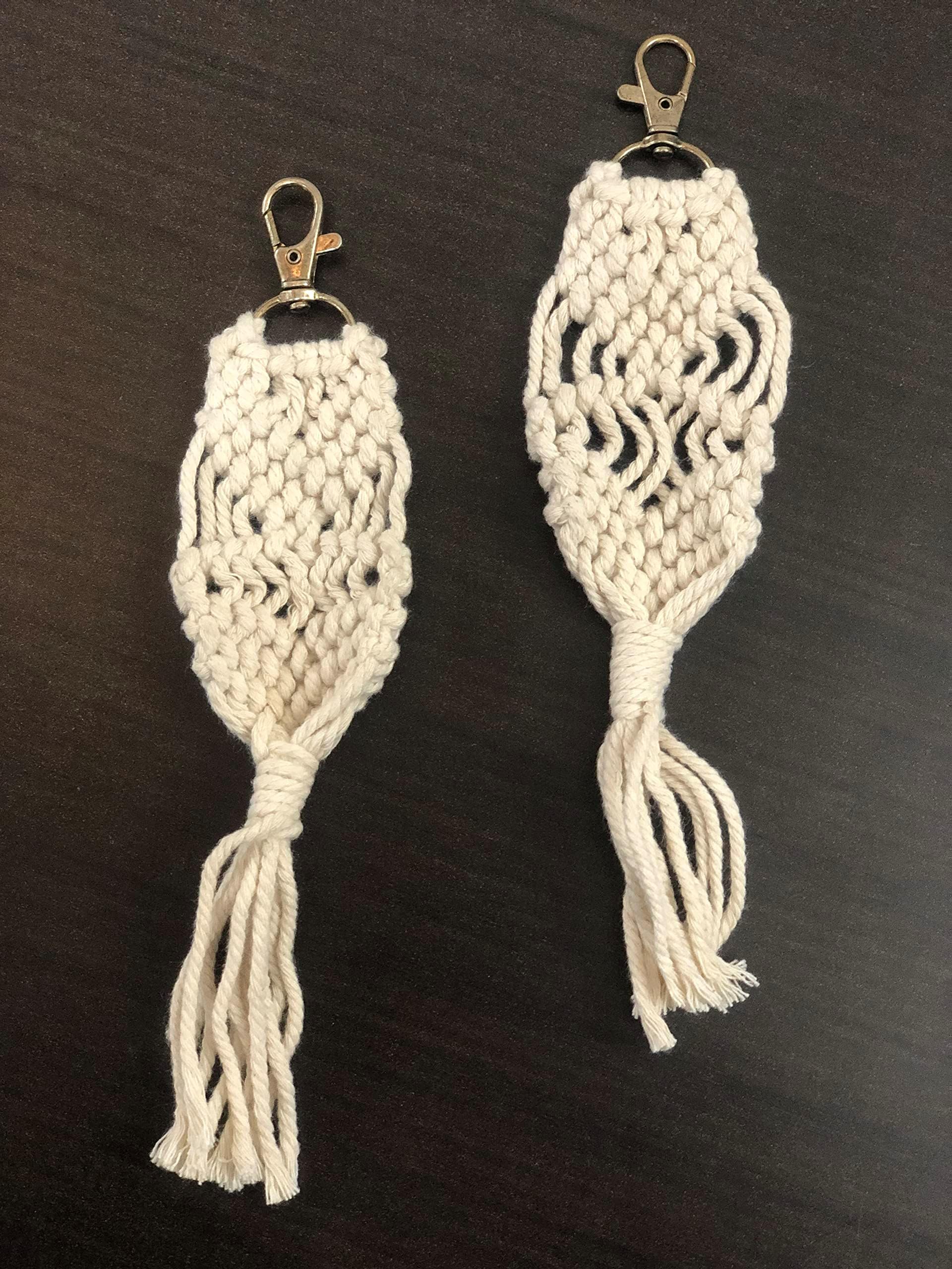 Master Piece Crafts2 Pieces Mini Macrame Keychains Boho Macrame Bag Charms with Tassels Handcrafted Accessory for Car Key Purse Phone Supplies, Beige