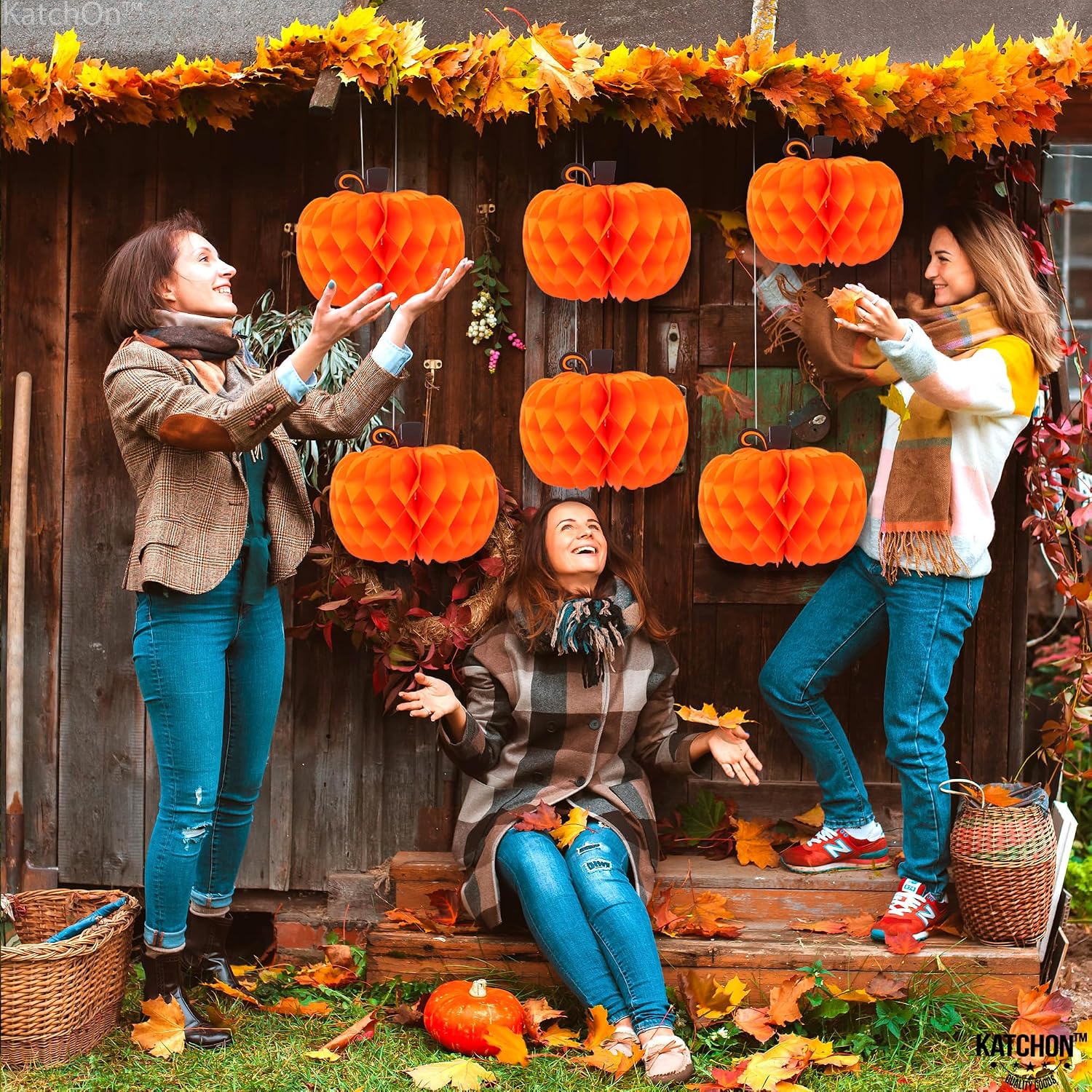 KatchOn, Pumpkin Table Centerpieces - Big 10 Inch, Pack of 6 | Pumpkin Decor, Honeycomb Paper Pumpkins for Thanksgiving Decorations | Paper Pumpkins Party Decorations | Thanksgiving Table Decorations