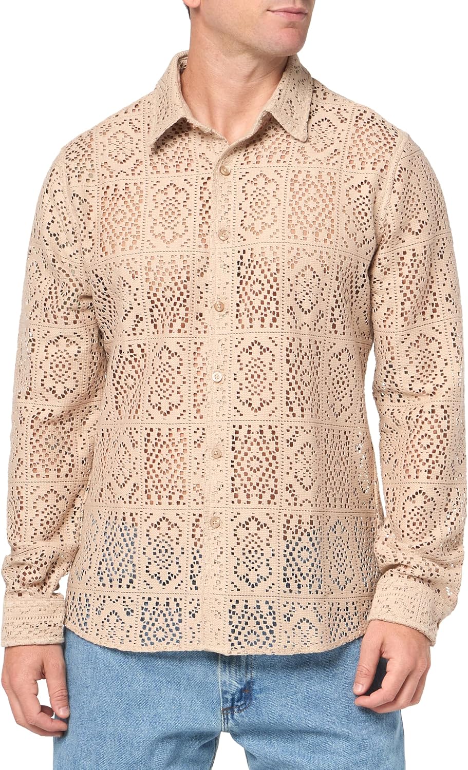 GUESS Men's Craft Crochet Long Sleeve Shirt
