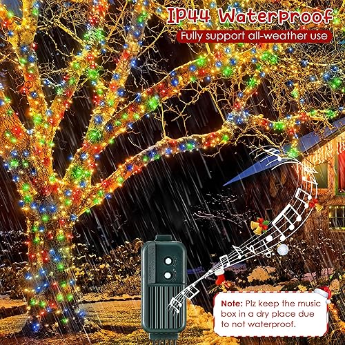 Miniatura 5 de Enhon 280 luces LED musicales de Navidad de 65 pies, luces musicales de árbol de Navidad con 25 canciones clásicas de vacaciones, 7 modos de