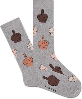 K. Bell Mens Middle Finger Update Crew Sock 1 pair per pack, Gray Heather, Men's shoe size 6-12.5, Middle Finger (Gray Heather), 6-12