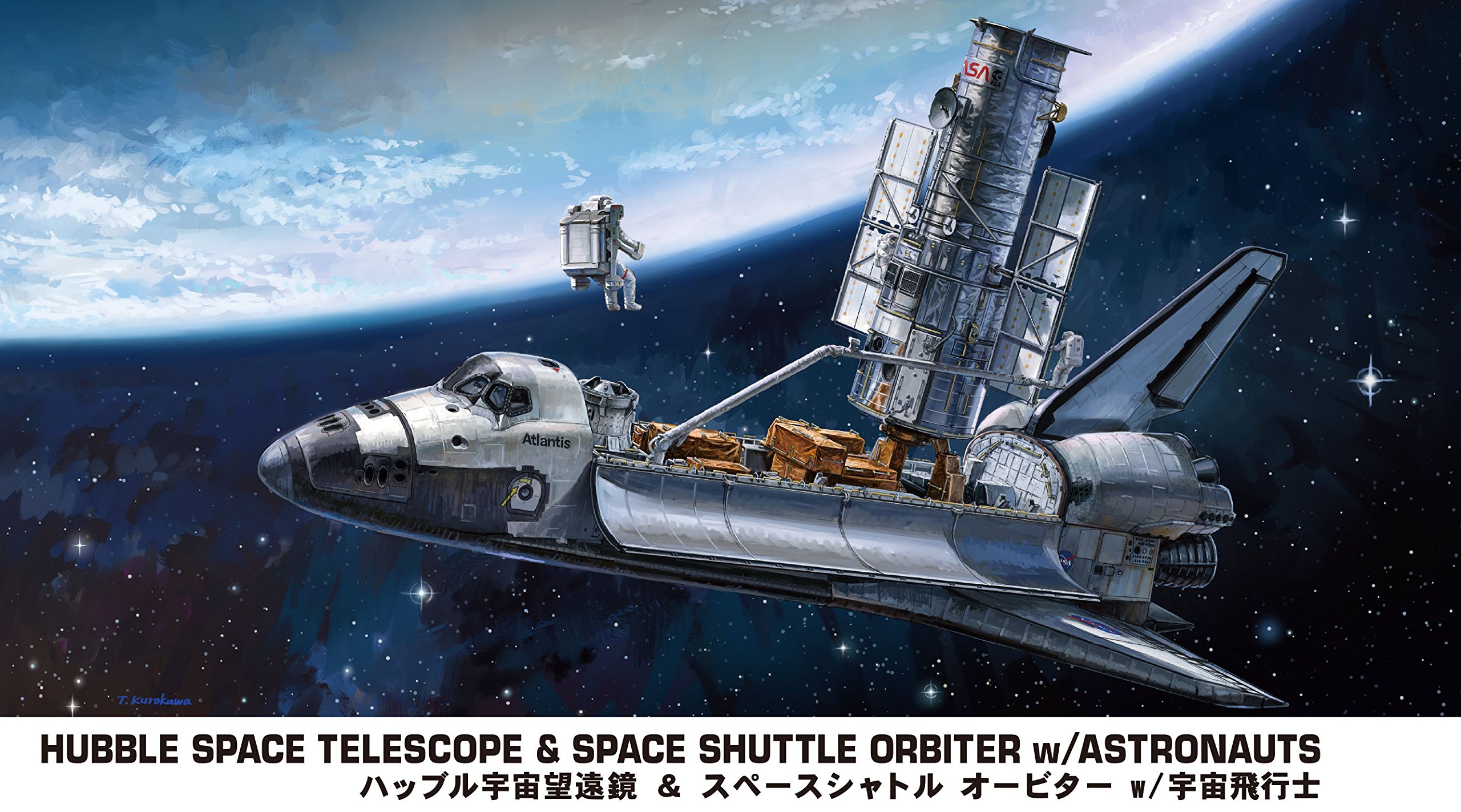Hasegawa HLT10821 Hubble Space Telescope And Shuttle Orbiter con astronauti Model Kit, Scala 1: 200