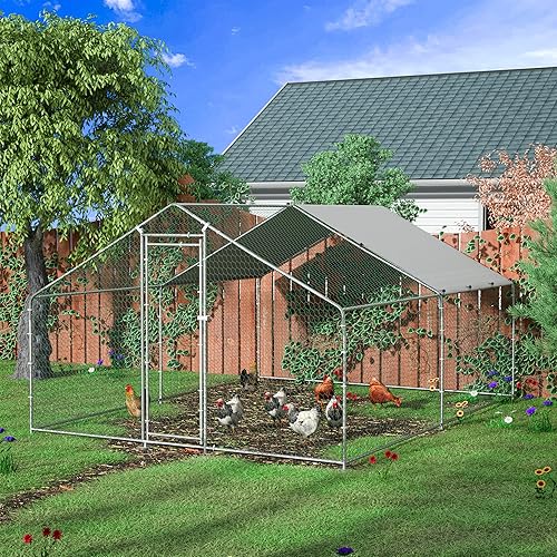 TOETOL Jaula grande de pollo galvanizada de gallinero jaula de gallinero con cubierta impermeable y antiultravioleta 131 pies de largo x 98 pies de