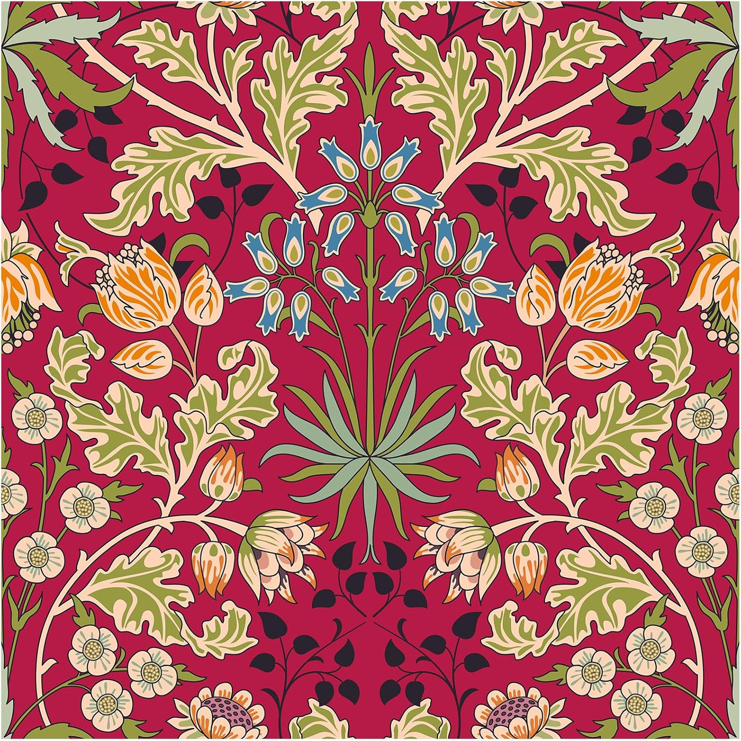 HAOKHOME Vintage Floral Peel and Stick Wallpaper Botanical Victorian Retro William Morris Wall Paper Red for Bedroom Bathroom Accent Wall 17.3in x 9.8ft