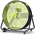24 Inch Industrial Drum Fan, 8800 CFM High Velocity Floor Shop Fan, Heavy Duty, 3 Speeds, 360 Degree Tilt with Casters Handle, Ideal for Industrial, Commercial, Gym, Garage Use, ETL Listed