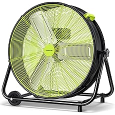 24 Inch Industrial Drum Fan, 8800 CFM High Velocity Floor Shop Fan, Heavy Duty, 3 Speeds, 360 Degree Tilt with Casters Handle, Ideal for Industrial, Commercial, Gym, Garage Use, ETL Listed
