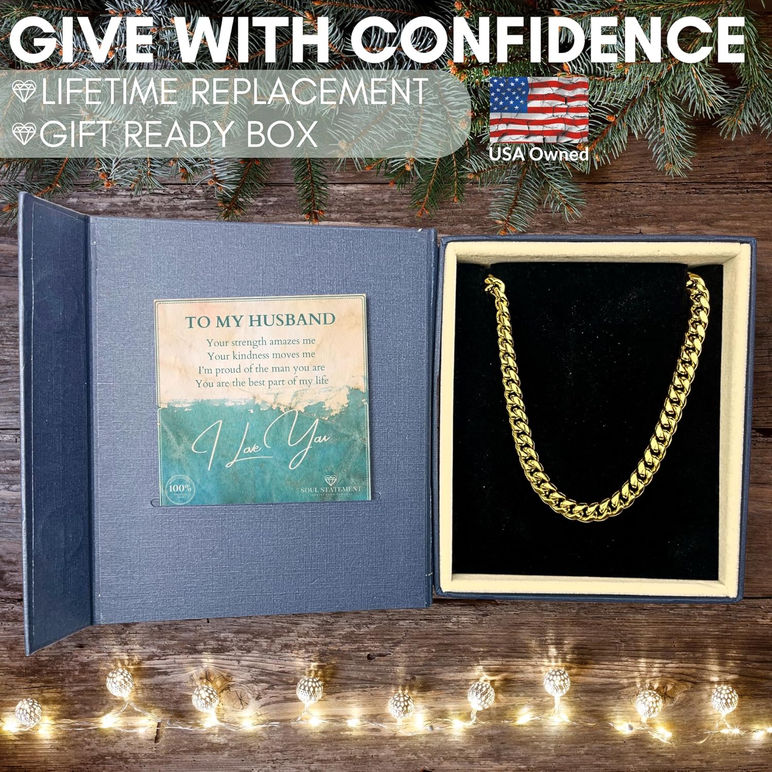 Cuban Link Chain Neckace for Men - Stainless Steel, Personalized Meaningful Message Card with Bible Verse on back, Promise to My Husband, Son, Dad, Boyfriend - Keepsake Box - Image 3