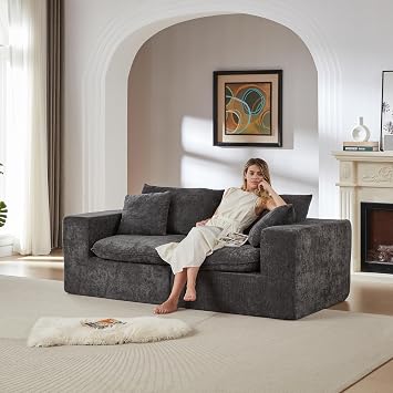 78-Inch Boneless Love Seat Couches 2 Seat Floor Modular Foam Cloud Sofa in a Box, Modern Chenille Loveseat Boneless Couch W/Wide Square Armrests